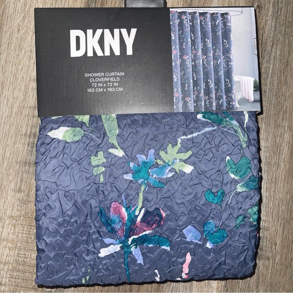 DKNY Floral Shower Curtain CLOVERFIELD 72x72” Blue Pink White Microsculpt NEW